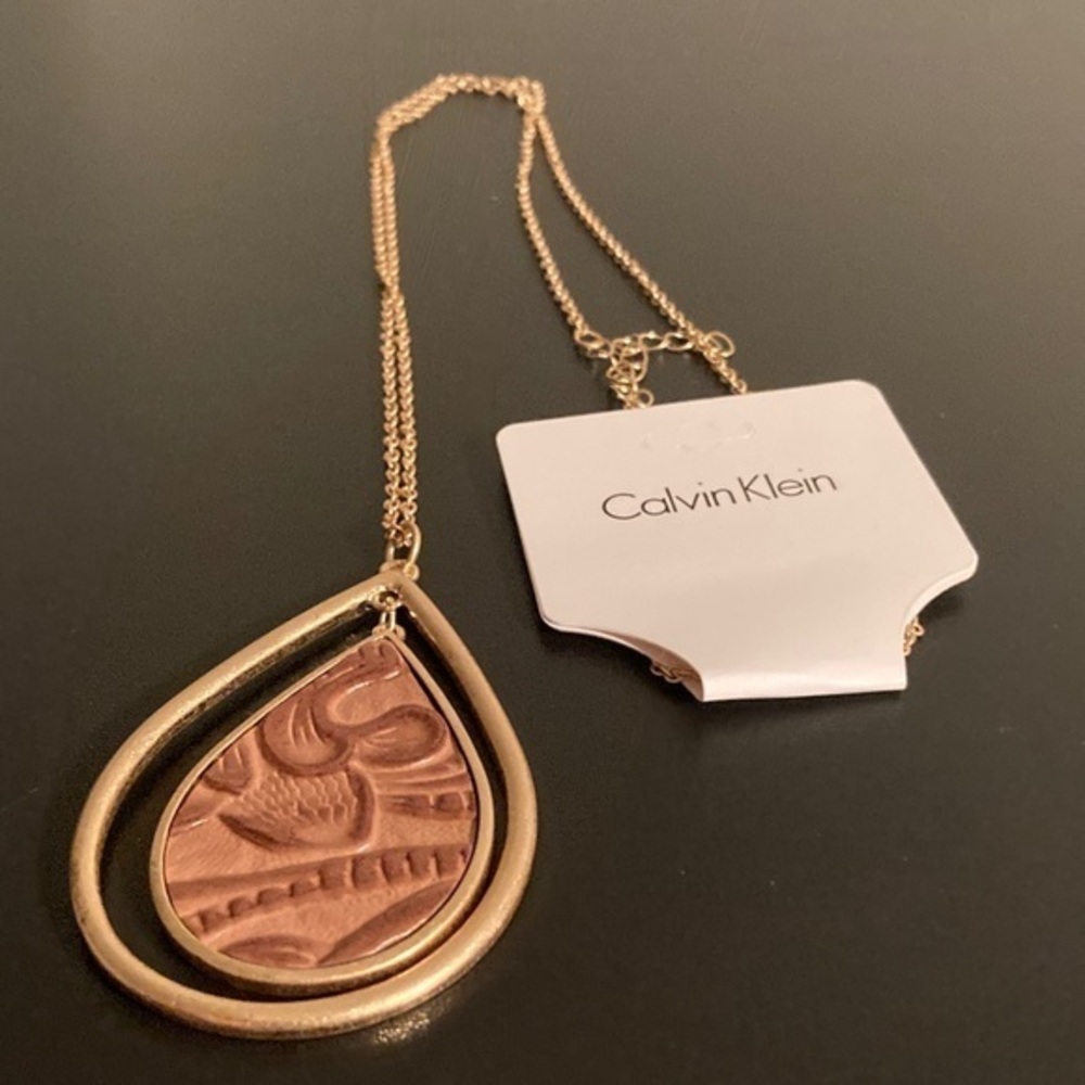 Calvin Klein Gold and Brown Teardrop Necklace